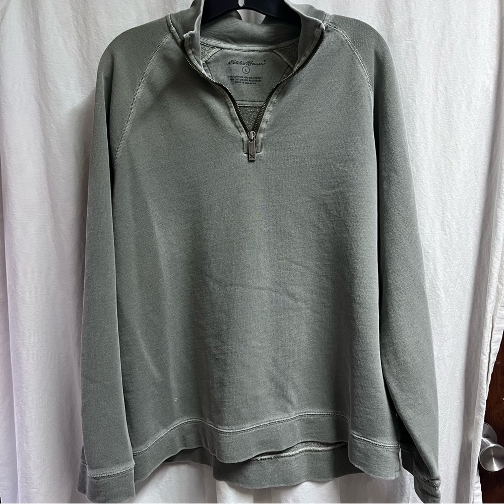 Eddie Bauer 1/4 Quarter Zip Pullover Sweatshirt Long Sleeve Gray Mens Large